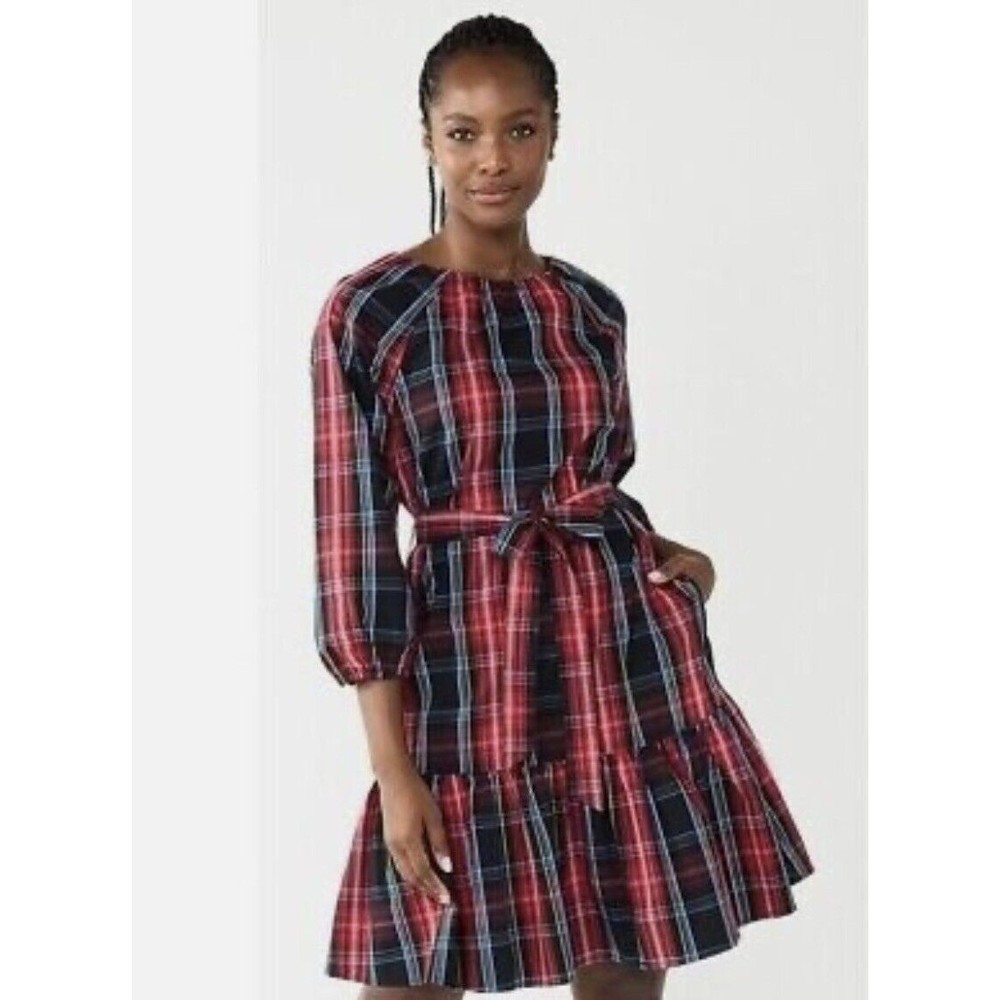 Draper James RSVP Red Black Bow Back Dress Plaid Size 1X Preppy Southern a3